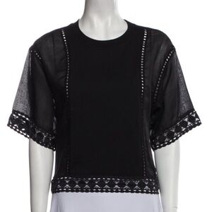 SEE BY CHLOE NWT Black Linen Boxy Crochet Lace Trim Linen Top Blouse Shirt S